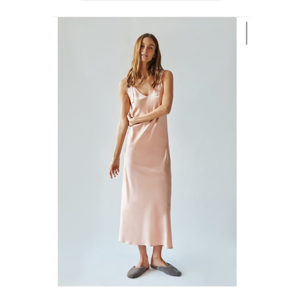 Sleeper Blush Silk Slip Dress With Pearls Size M